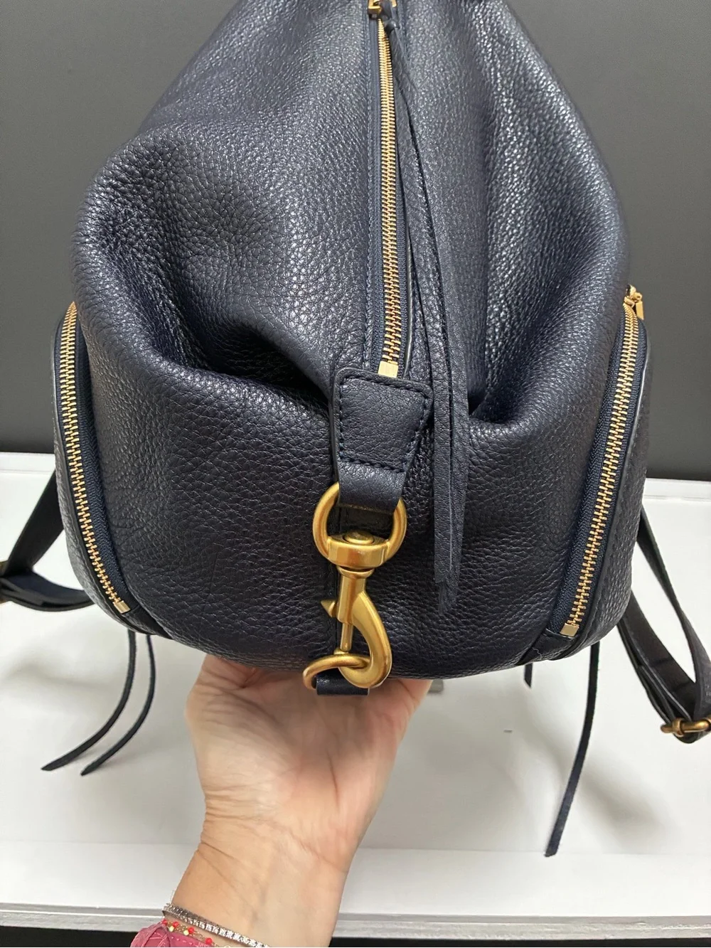 Rebecca Minkoff Pebbled Leather Navy Backpack with Gold Hardware